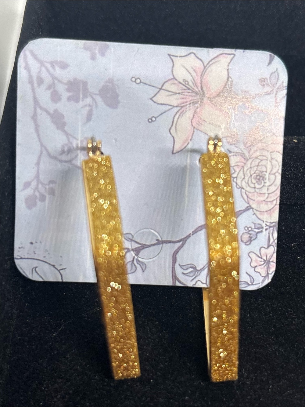 Gold Glitter Rectangle Drop Earrings - Women Jewelry